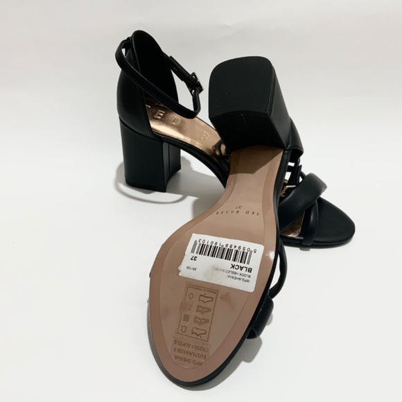 Ted Baker Sheaha Ankle Strap Heels Black Leather Sandal Block Heel Pumps 37 6.5 - Picture 9 of 11